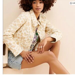 Anthropologie Maeve Cropped Patterned Denim Jacket, XS